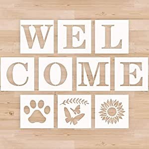 Large Welcome Stencil for Painting on Wood, Reusable Vertical Welcome Sign Stencil for Front Door Welcome Sign and Porch Sign DIY Crafts