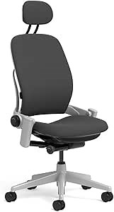 Steelcase Leap Task Chair: Platinum Base - Armless - Headrest - Standard Carpet Casters