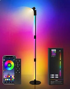 LED Floor Lamp, RGB with IC and White Light Corner Lamp, Smart Modern DIY Color Changing Floor Lamp with Music Sync, 360 Degree Rotating Light Tubes with Reading Lamp for Room