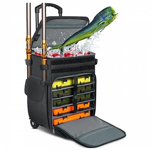 [Hot Item] Large Fishing Bag with Wheels Rolling Tackle Box with Cooler Tackle Backpack