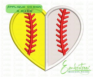 Baseball Softball Heart Applique Design, Machine Embroidery File, Sports Mom, Dad, Love, Valentine - Etsy