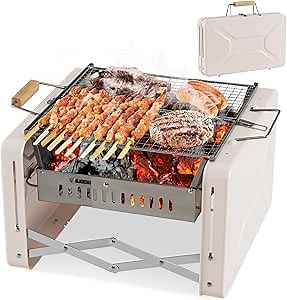 Giantex Portable Charcoal Grill - 15" Small Barbecue Grill, Folding BBQ Grill with Removable Grill Grids & Charcoal Box, Lightweight Camping Grill for Yakitori Beach Tailgating Backpacking Cooking
