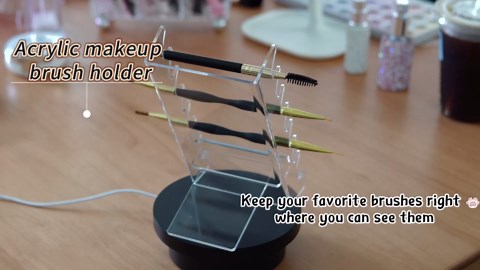 Acrylic Makeup Brush Holder for Vanity, Unique Office Desk Accessories For Women Aesthetic, Pen Display Stand Holder, Makeup Brush Drying Rack, Make Up/Hair/Paint Brush Holder, Clear