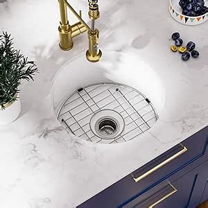 Davivy 18 Inch White Bar Sink Fireclay, 18x18 Dual-Mount White Round Bar Prep Sink, Porcelain Small Single Bowl Design with Bottom Grid & Strainer