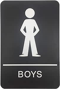 Boys ADA Compliant Restroom Sign - Includes Adhesive Tape and Instructions (1 Sign, Black)