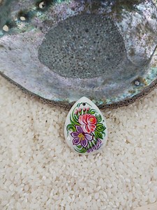 Hand Painted Rose Howlite Pendant: Lacquer Art Jewelry - Etsy