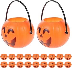 Amazon.com: MAGICLULU 20 Pcs Halloween Pumpkin Bucket Plastic Buckets with Handles Lantern Bucket Halloween Party Supply: Home & Kitchen