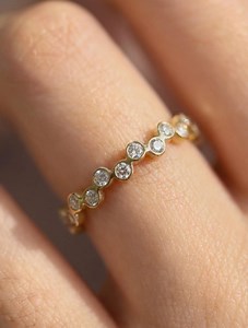 Bezel Set Diamond Wedding Band, Full Eternity Ring, Stackable Diamond Ring, Solid Gold Matching Band, Delicate Bubble Band - Etsy