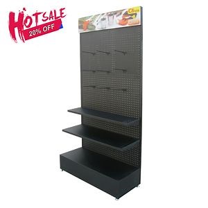 [Hot Item] Durable Floor Display Shop Perforated Metal Shelving Pegboard Display Stand
