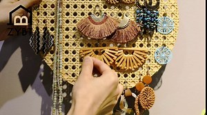 Earring Organizer Holder Rattan Hanging Jewelry Organizer Jewelry Holder for Earring Display Wall Mounted Jewelry Organizer Necklace Holder Organizer with Hooks
