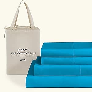 Twin Size 4-Piece Sheet Set 1000 Thread Count Luxury Certified 100% Pima Cotton Bed Sheets fits up to 18-21 inch Deep Pocket (Solid, Turquoise)