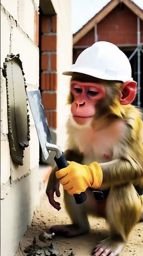 Smart Monkey Doing Wall Plaster Work Like a Pro | Funny Construction Video 2025 😂🐒#shots