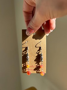 Silver and Sunset Stone Dangle Earrings - Etsy Australia