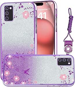 for Samsung Galaxy A02S/A03S Case, Butterfly Soft Tup Glitter, Designed for Women Phone Case, Galaxy A03S/A02S Phone case (Butterfly Purple)