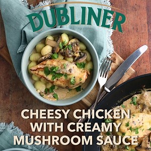 The weekend is always better with the taste of Dubliner Cheese and is even better in our Dubliner Creamy One Pan Chicken with Mushroom! Give it a go and tell us what you think. 🧀🤤 Save the recipe to try later👌 Ingredients Olive oil 2 tbsp butter 3-4 chicken breasts Salt & pepper 200g mushrooms, sliced 2 shallots, sliced 125ml chicken stock, hot 4 tbsp cream cheese 1 tbsp thyme, roughly chopped 2 cloves garlic, minced 3-4 Dubliner Mature White Slices To serve 3-4 portions cooked gnocchi, rice 