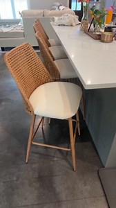 Rattan Bar Stools Set of 2, Rattan Counter Height Stools, 39.37" Tall and Steel Frame, Plush Cushions