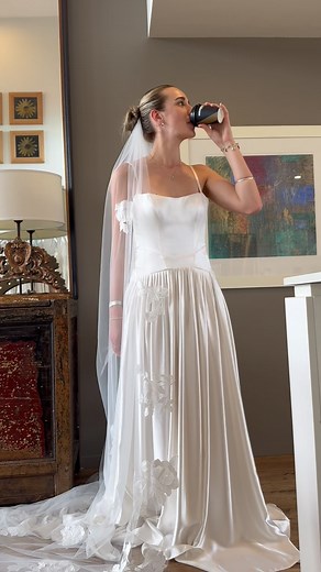 Any opportunity to rewear your gown 💍☕️ #ophelia #silkweddingdress #basquewaistweddingdress #basquewaist #bride #engaged #nzweddings | Gown & Altar