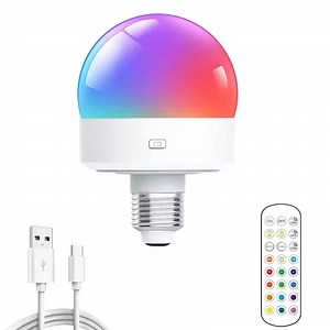 [Hot Item] Rechargeable Battery Operated Light Bulb Remote E26 Detachable Charging Puck Emergency Lamp Bulb With16 RGB Light Colors  Dimming Brightness   Auto Timer