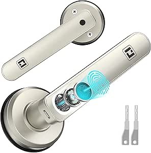 Geek Smart Fingerprint Door Lock, Smart Door Lock with Handle Biometric Door Lock for Bedroom, Auto Lock, Silver