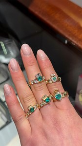 Emerald & Diamond Claddagh Rings, a true classic 🍀 Shop our diamond Claddagh range through the link in our bio 🤍 #diamond #emerald #preciousstone #gem #claddaghrings | Fallers Jewellers