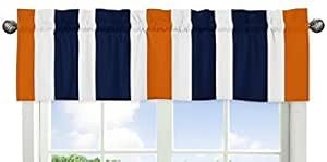 Sweet Jojo Designs Navy Blue, Orange and White Window Treatment Valance for Stripes Bedding Collection