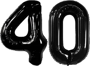 KatchOn, Giant Black 40 Balloon Numbers - 40 Inch | 40th Balloons for Men, 40th Birthday Balloons | Happy 40th Birthday Decorations for Women, Men | Black Birthday Decorations