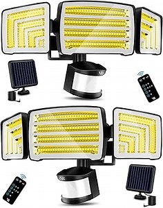 Solar Motion Sensor Flood Lights Outdoor - 4000LM 4 Lighting Modes 2Pack Black