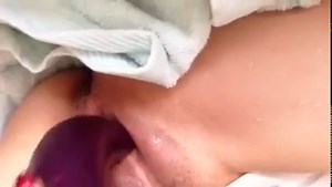 Chinese girl play eggplant