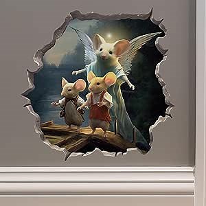 Guardian Angel Mouse in Mouse Hole Decal - Mouse Hole 3D Wall Sticker
