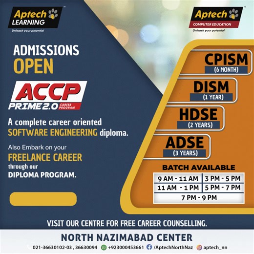 2.1K views · 17 reactions | Get enrolled today in our career oriented diploma program, designed to initiate your professional journey in the field of IT. For free career counseling, visit the centre now. LAST DATE OF REGISTRATION: 25th july 2023 . . #AptechLearningPakistan #getyourselfenrolledtoday #aptechnorthnazimabad #Aptechadmission #careerit #AptechLearning #computerscience #softwareengineering | Aptech Computer Education North Nazimabad | Facebook
