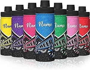 Personalized Cheerleader Water Bottles with Name, 1Pcs Cheerleading Gift Bottles Stainless Cheerleader Sports Bottle with Lid for Women Teens Girls Athletes Sports Team Members 18 Oz