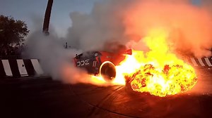 Watch This Lamborghini Huracan Drift, Donut, Crash Into Barrier, Then Catch Fire