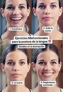 4 ejercicios para trabajar la postura de la lengua 👅 Beneficios: - Restauramos el uso correcto de los músculos orales - ⁠Mejoramos la postura de La lengua - ⁠Eliminamos la respiración bucal - ⁠Eliminamos dolores en la ATM - ⁠⁠Expandimos el paladar naturalmente - ⁠Mejoramos la forma de la mandíbula Protocolo - Realiza los 4 ejercicios en una rutina diaria, dedicando 15 minutos cada día. 1 - CacoCaco Sube la lengua y realiza click, pronunciando las letras A y O cada vez que realizas el click. Cor
