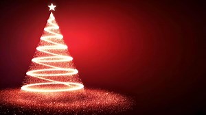 Abstract Christmas tree design with star on top and red background.