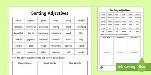 Sorting Adjectives Worksheet