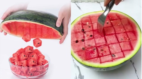 Watermelon Cutter Slicer Fruit Tool - 2-in-1 Stainless Steel Watermelon Cube Cutter, Melon Fork Slicer, Dual Head Watermelon Cuber Cutting Tool Knife (4 PCS)