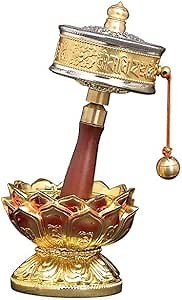 Prayer Wheel with Lotus Base, Tibetan Buddhist Copper Hand Held Prayer Wheel with Kālacakra Mantra Scroll, Premium Buddha Religion Scriptures for Relaxing, Praying, Meditation, Healing