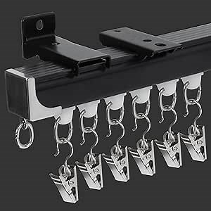 Ceiling Curtain Track Easy to Install Curtain Track Ceiling&Wall Mount Room Divider Curtain Track for Living Room Bedroom Shower Divider, Black, 3FT To 12FT.