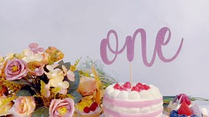 One Cake Topper - Pink Glitter 1st Birthday Cake Decorating Supplies for Boys or Girls, First Birthday Cake Topper for Baby Shower 1st Birthday Party Supplies Photo Booth Props