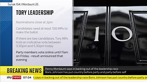BREAKING: Penny Mordaunt says in backing out of the Tory leadership race Boris Johnson has 'put country before party, and party before self'. https://trib.al/Rx0iR33 📺 Sky 501, Virgin 602, Freeview 233 and YouTube | Sky News