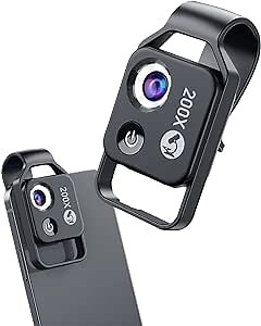 Portable Phone Microscope for Adults & Kids, 200x Macro Lens with CPL Filter & LED Light, T-Mount Compatible, Plastic Body with Glass Lenses