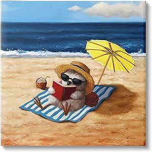 Stupell Industries Bird Sunbathing Reading Beach Canvas Wall Art, Design by Lucia Heffernan