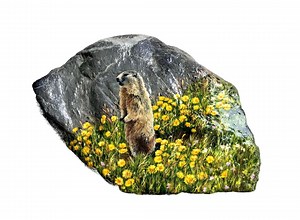 Marmot on an Alpine Meadow - Alpine Landscape, Floral Motif, Original Painting on Natural Stone, Unique Art Object (one-of-a-kind) - Etsy