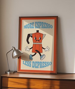 Espresso Art Print: Retro Coffee Character Poster - Etsy UK