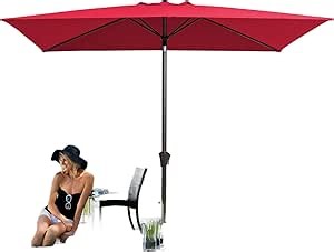 JEAREY Rectangular Patio Umbrella 6.5X10ft Olefin Outdoor Market Table Umbrella with Auto Tilt and Crank, UV Protected Pool Umbrella for Garden Lawn Backyard Deck, Fade-Resistant Canopy
