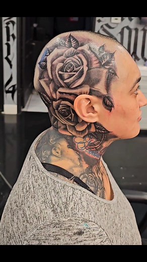Realistic Roses Head Tattoo Stencil Application Process