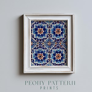 Moorish Tile Wall Art Printable - Hand Painted Blue and Terracotta Star Floral Pattern, Intricate Watercolor Design, Mediterranean V587 - Etsy Australia
