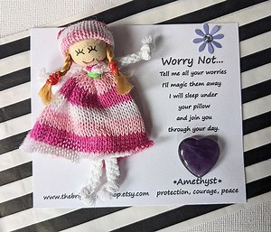 Worry Doll, Anxiety Support, Amethyst Heart, Worry Dolly, Crystal Gift, Worry Dolls - Etsy UK