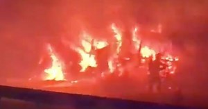 Massive inferno as lorry blazes on M40 which has been shut down