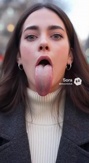 brunette girl with long tongue #ai #sora #long #tongue #tonguefetish #longtongue